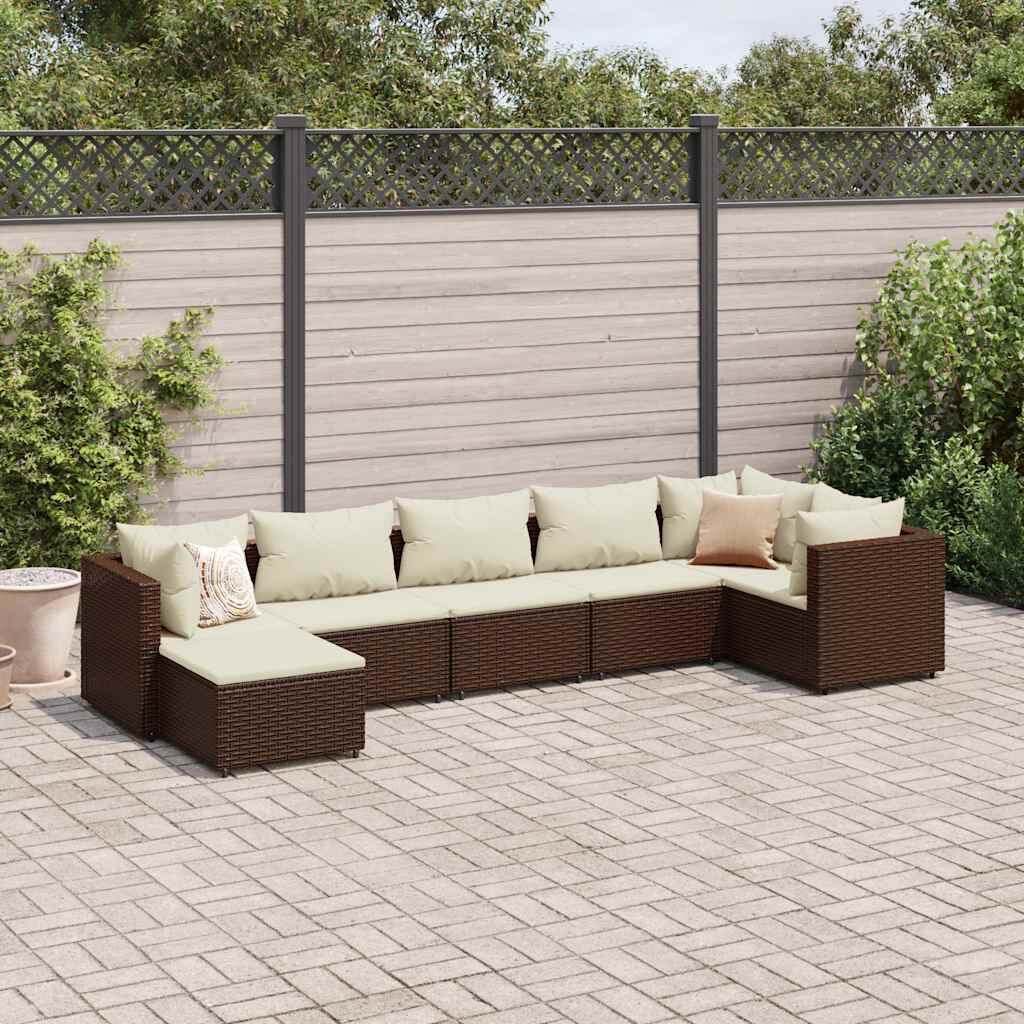 vidaXL 7 Piece Garden Lounge Set with Cushions Brown Poly Rattan