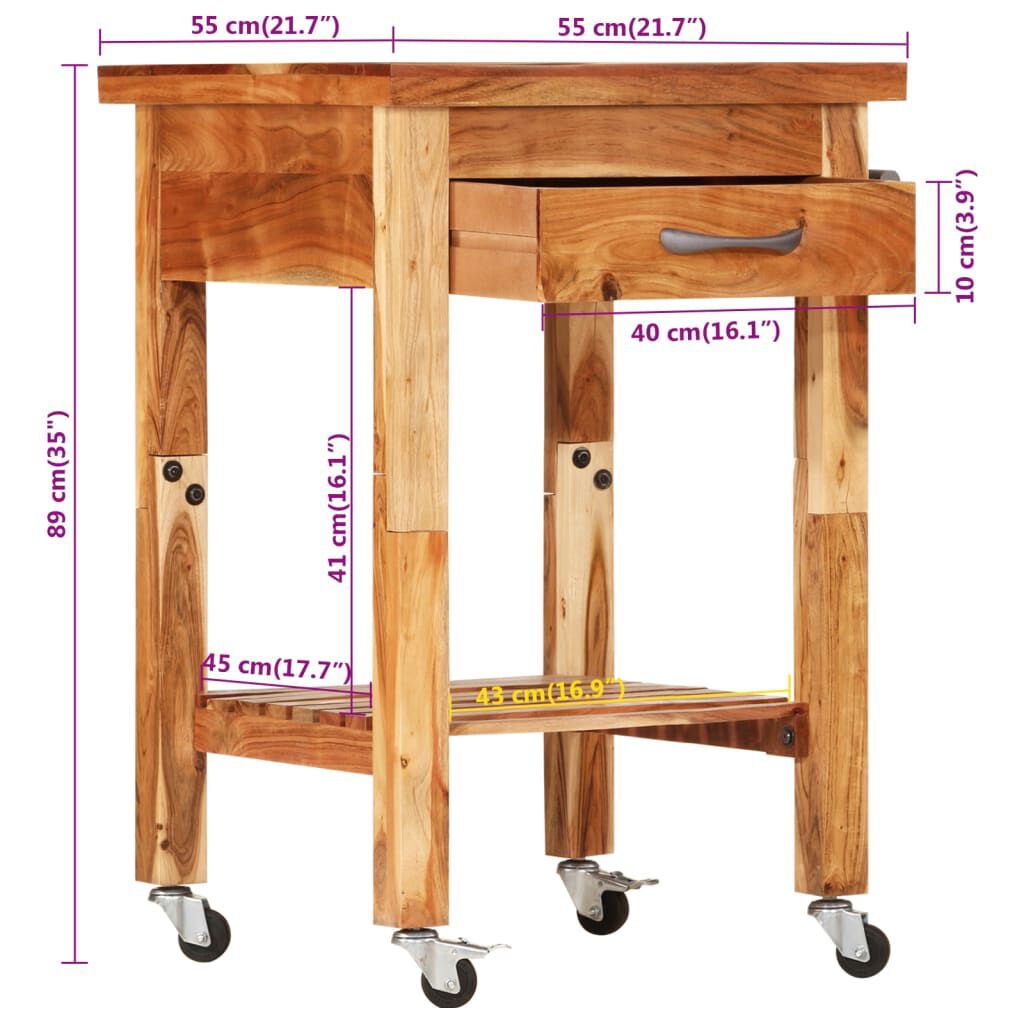 vidaXL Kitchen Trolley 55x55x89 cm Solid Wood Acacia