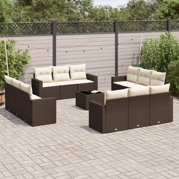 vidaXL 13 Piece Garden Sofa Set with Cushions Brown Poly Rattan