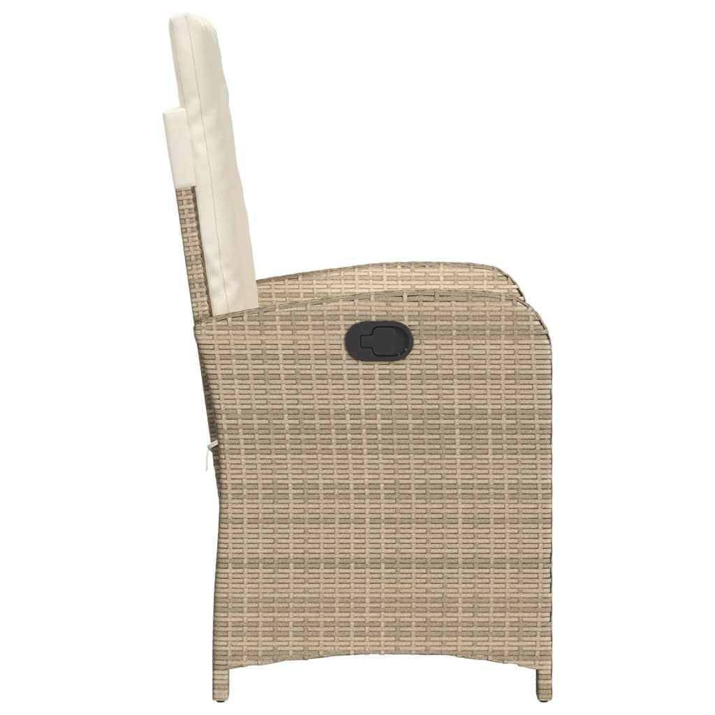 vidaXL Reclining Garden Chair with Cushions Beige Poly Rattan