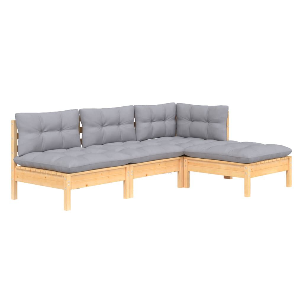 vidaXL 4 Piece Garden Lounge Set with Grey Cushions Pinewood