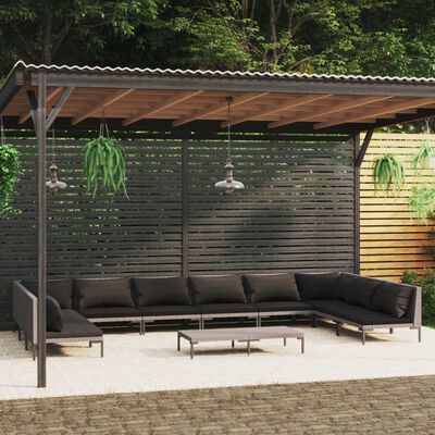 vidaXL 11 Piece Garden Lounge Set with Cushions Poly Rattan Dark Grey