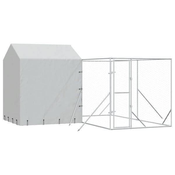 vidaXL Outdoor Dog Kennel with Roof Silver 4x4x2.5 m Galvanised Steel