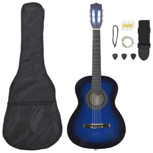 vidaXL 8 Piece Classical Guitar Beginner Set Blue 3/4 36"