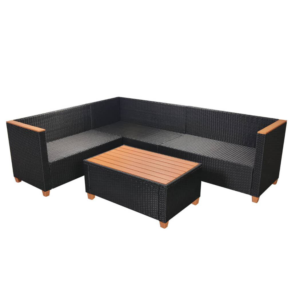 vidaXL 4 Piece Garden Lounge Set with Cushions Poly Rattan Black