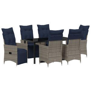 vidaXL Table and Chair Set with Cushion 7 pcs Grey PE Rattan