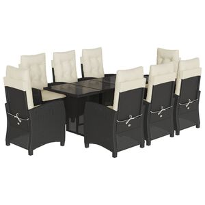 vidaXL 9 Piece Garden Dining Set with Cushions Black Poly Rattan