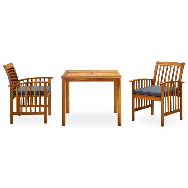 vidaXL 3 Piece Garden Dining Set with Cushions Solid Acacia Wood