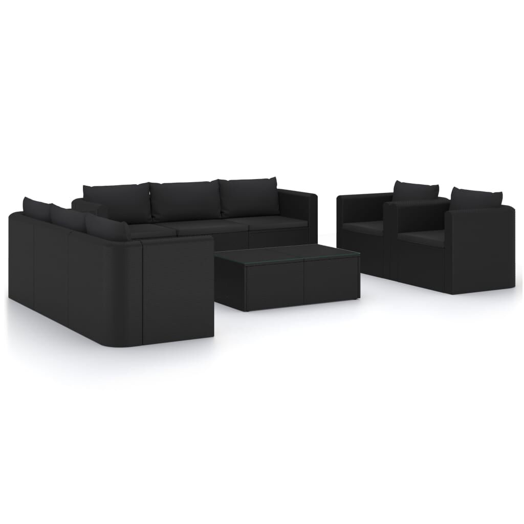 vidaXL 10 Piece Garden Lounge Set with Cushions Poly Rattan Black