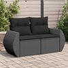 vidaXL Garden Sofa with Cushions 2-Seater Black Poly Rattan