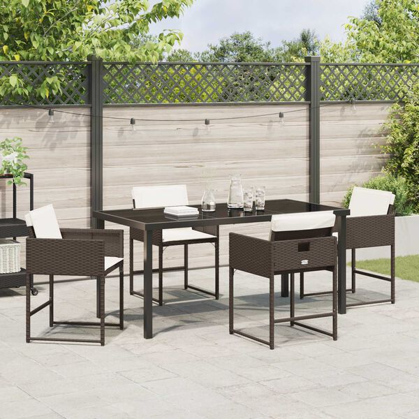 vidaXL Garden Dining Set with Cushion 5 pcs Brown Poly Rattan