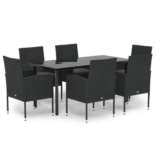 vidaXL 7 Piece Garden Dining Set with Cushions Black Poly Rattan