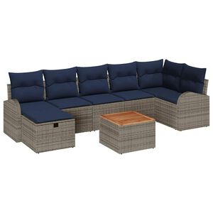 vidaXL Garden Sofa Set with Cushion 8 pcs Grey Poly rattan
