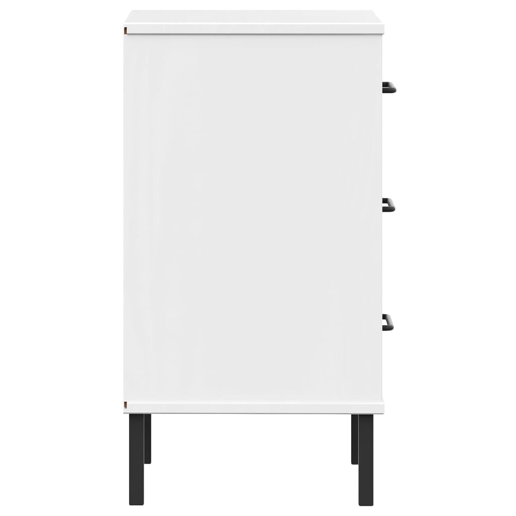 vidaXL Bedside Cabinet with Metal Legs White Solid Wood Pine OSLO