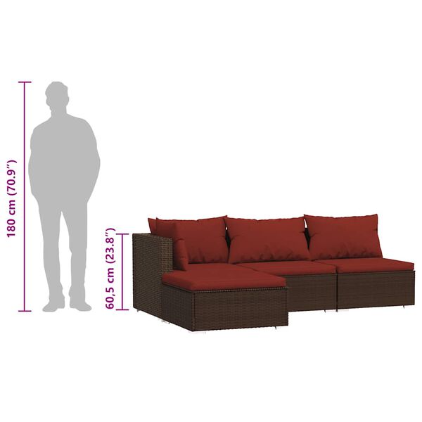 vidaXL 4 Piece Garden Lounge Set with Cushions Brown Poly Rattan