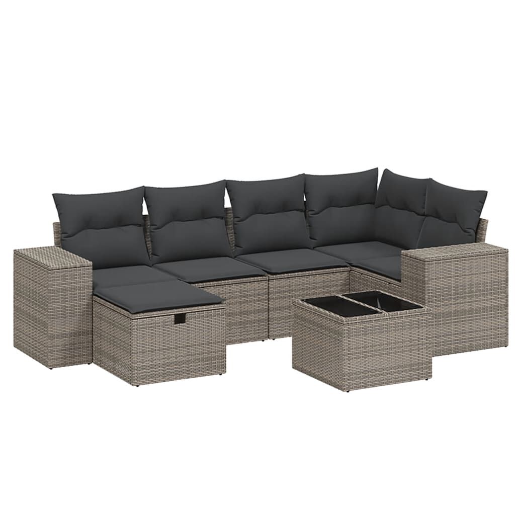 vidaXL 6 Piece Garden Sofa Set with Cushions Grey Poly Rattan