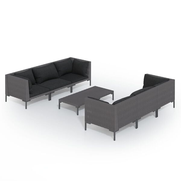 vidaXL 7 Piece Garden Lounge Set with Cushions Poly Rattan Dark Grey