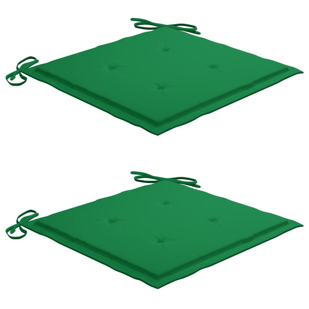 vidaXL Garden Chairs with Green Cushions 2 pcs Solid Teak Wood