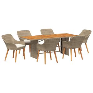 vidaXL Garden Dining Set with Cushion 7 pcs Beige Poly Rattan