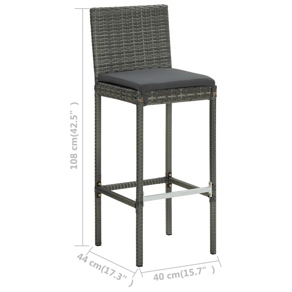 vidaXL 3 Piece Garden Bar Set with Cushions Grey
