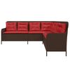 vidaXL Garden Sofa with Cushions L-Shaped Brown Poly Rattan