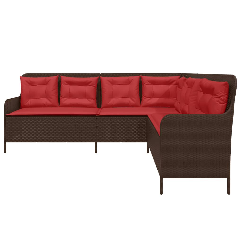 vidaXL Garden Sofa with Cushions L-Shaped Brown Poly Rattan