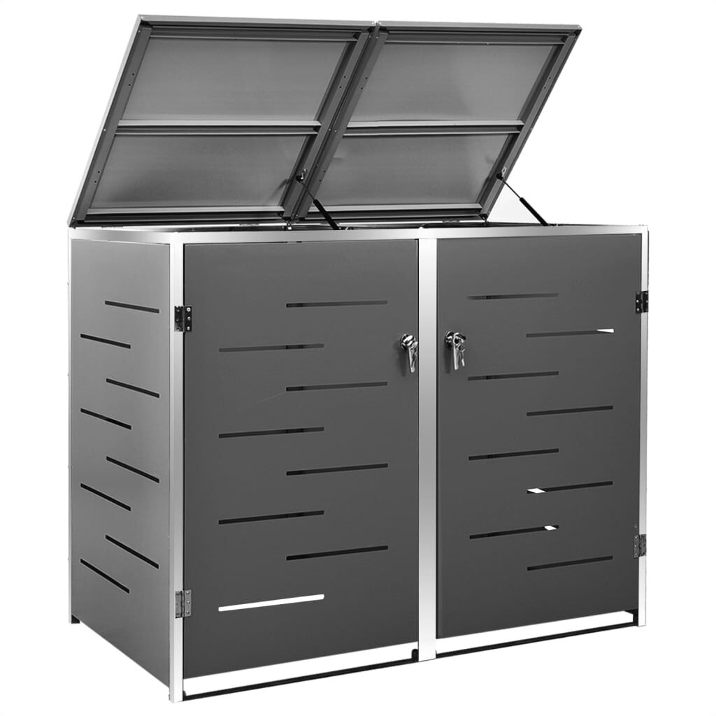vidaXL Double Wheelie Bin Shed 138x77.5x112.5 cm Stainless Steel
