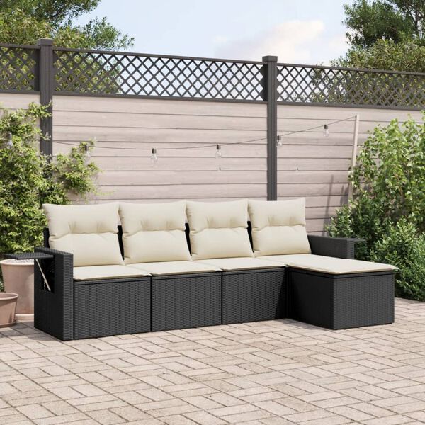 vidaXL 5 Piece Garden Sofa Set with Cushions Black Poly Rattan