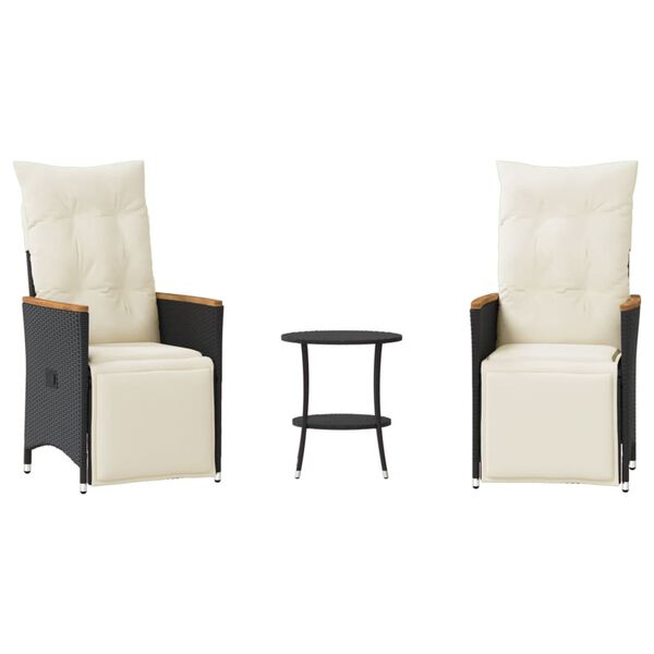 vidaXL 3 Piece Bistro Set with Cushions Black Poly Rattan
