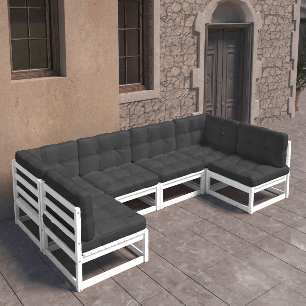 vidaXL 6 Piece Garden Lounge Set with Cushions White Solid Pinewood