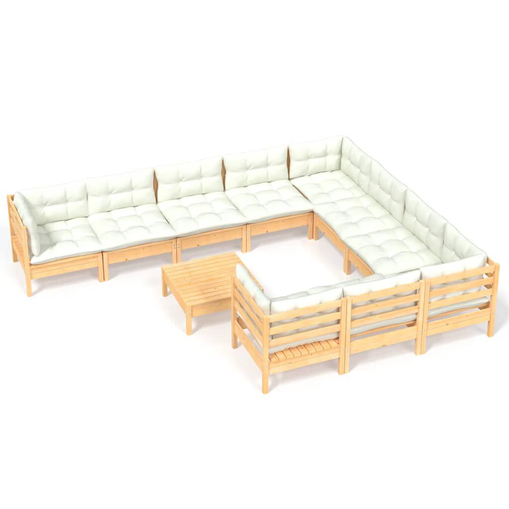 vidaXL 11 Piece Garden Lounge Set with Cream Cushions Pinewood