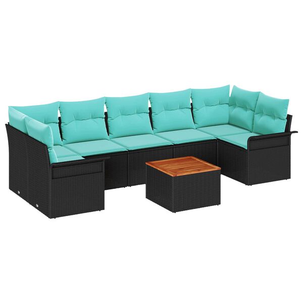 vidaXL 8 Piece Garden Sofa Set with Cushions Black Poly Rattan Acacia