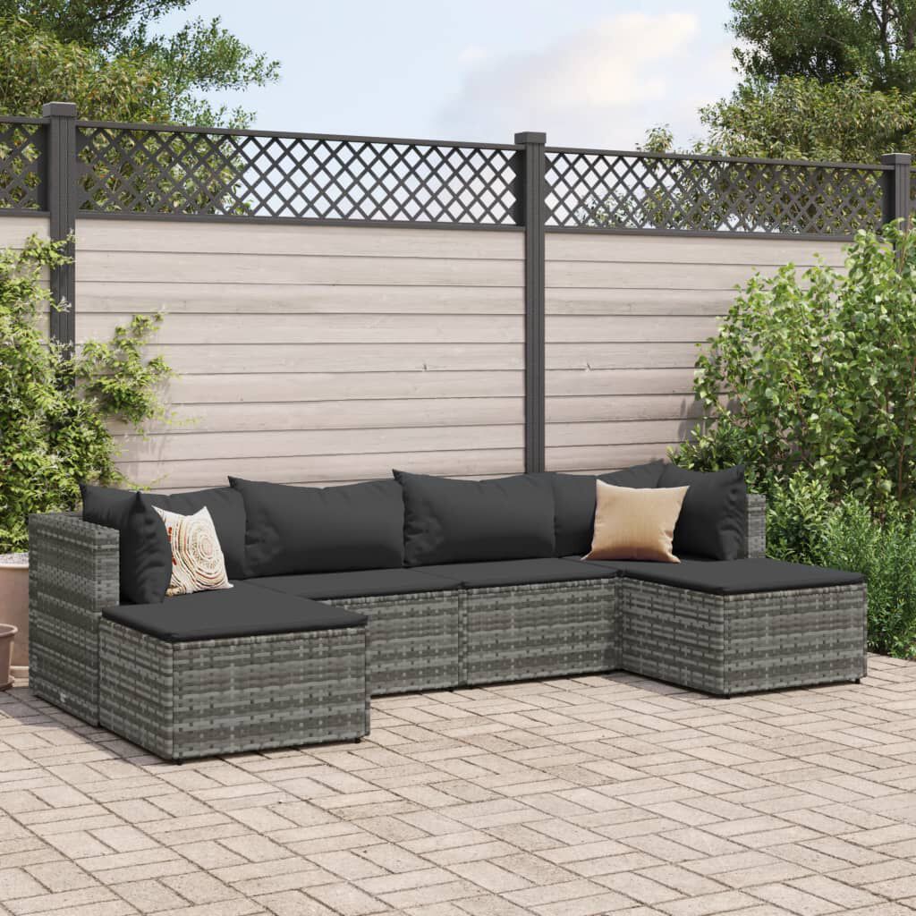 vidaXL 6 Piece Garden Lounge Set with Cushions Grey Poly Rattan