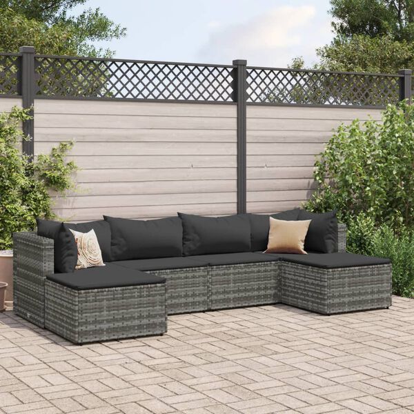 vidaXL 6 Piece Garden Lounge Set with Cushions Grey Poly Rattan