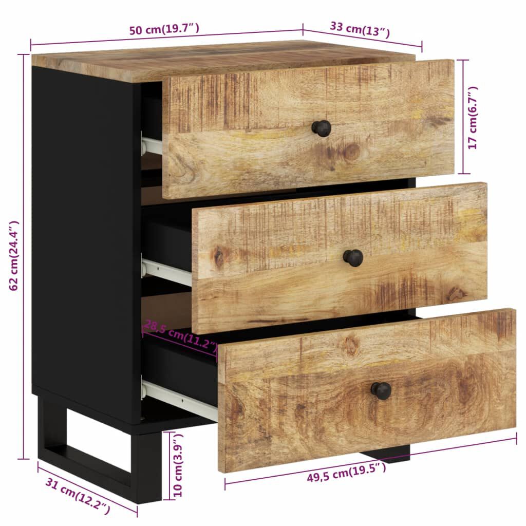 vidaXL Bedside Cabinet 50x33x62 cm Solid Wood Mango&Engineered Wood