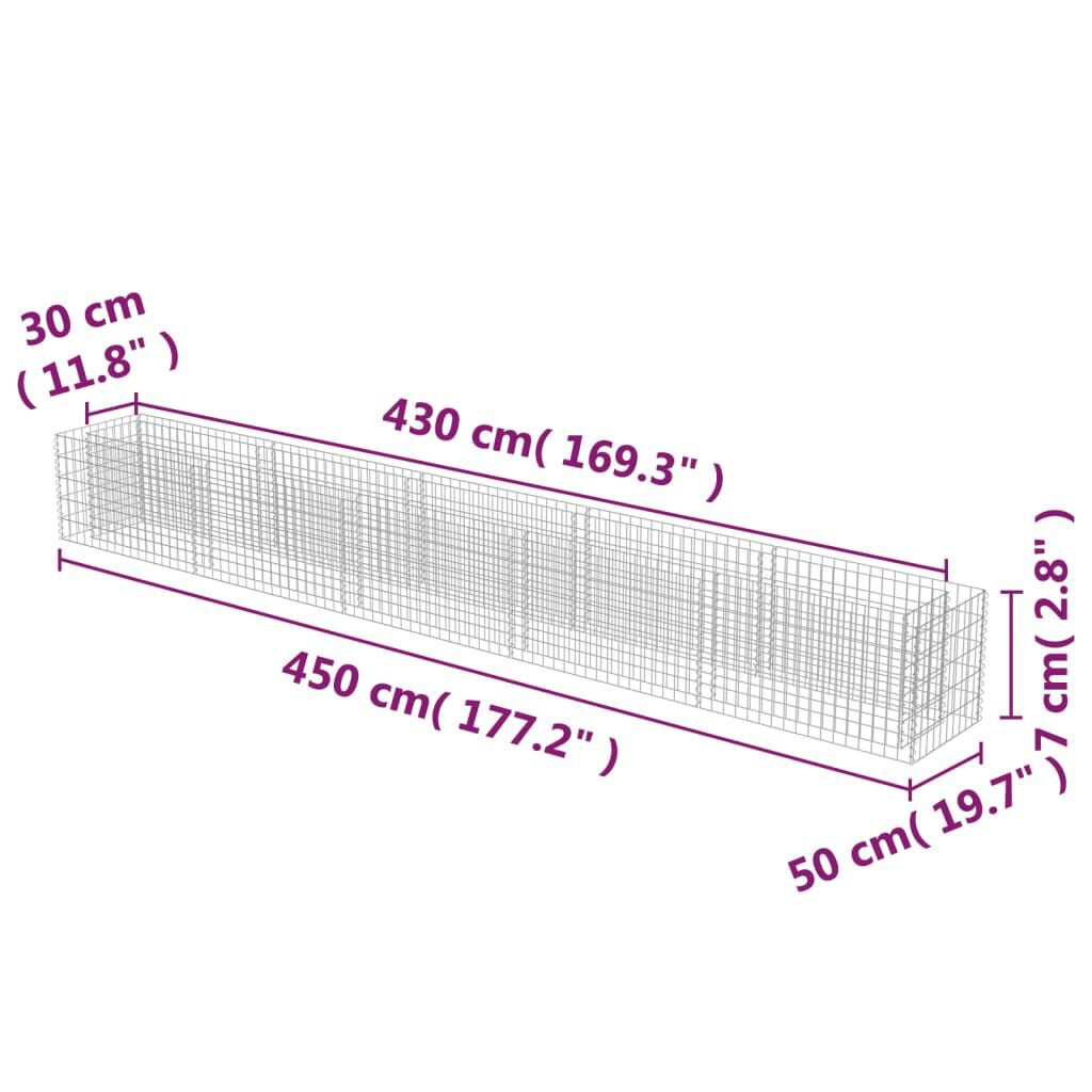 vidaXL Gabion Raised Bed Galvanised Steel 450x50x50 cm