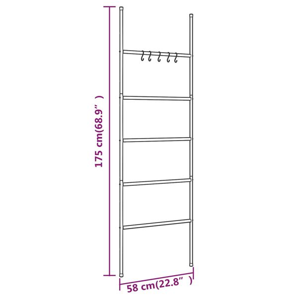 vidaXL Towel Rack Ladder with 5 Tiers Black 58x175 cm Iron