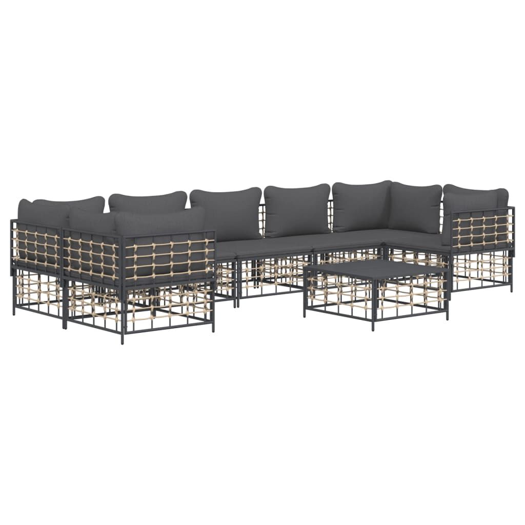 vidaXL 8 Piece Garden Lounge Set with Cushions Anthracite Poly Rattan