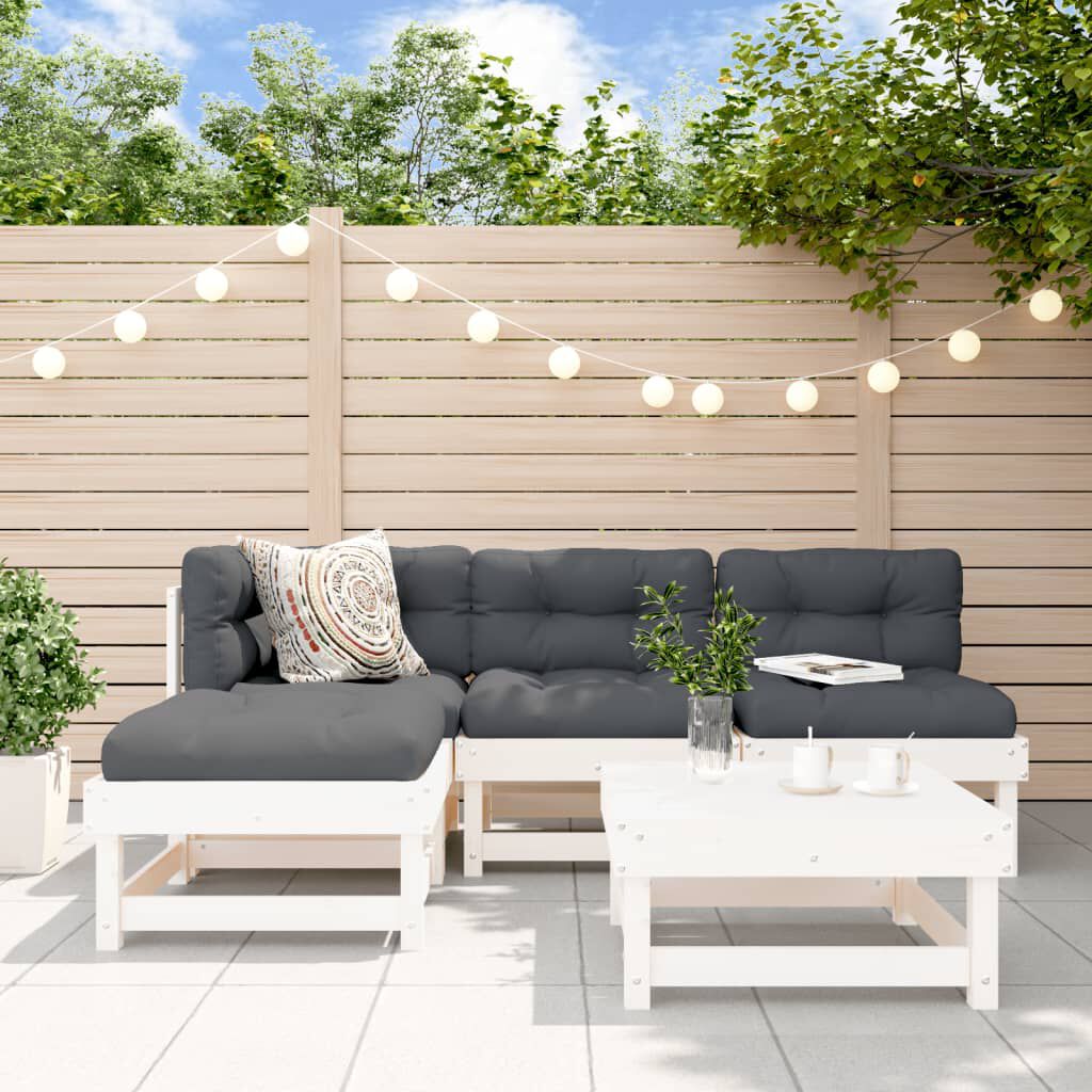 vidaXL 5 Piece Garden Lounge Set with Cushions White Solid Wood