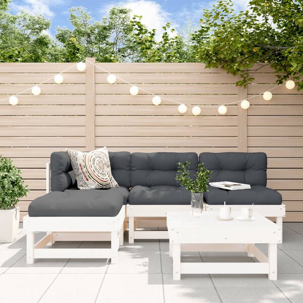 vidaXL 5 Piece Garden Lounge Set with Cushions White Solid Wood