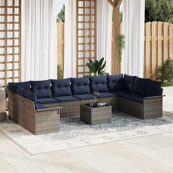 vidaXL Garden Sofa Set with Cushion 11 pcs Grey Poly Rattan