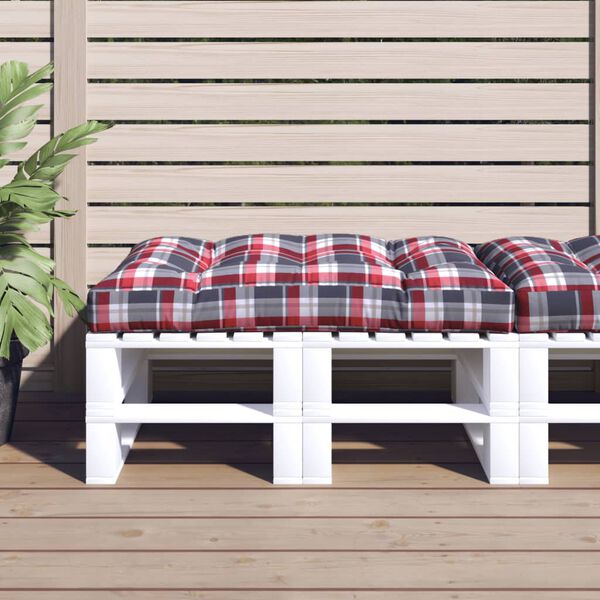 vidaXL Pallet Cushion Red Check Pattern 120x80x12 cm Fabric