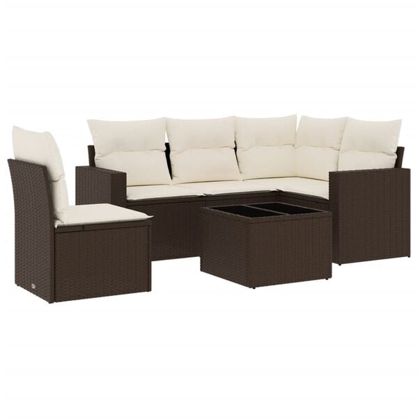 vidaXL 6 Piece Garden Sofa Set with Cushions Brown Poly Rattan