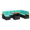 vidaXL 10 Piece Garden Sofa Set with Cushions Black Poly Rattan Acacia