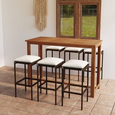 vidaXL 7 Piece Garden Bar Set with Cushions Brown