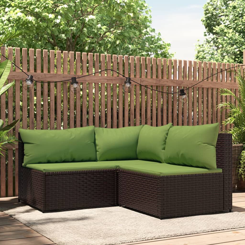 vidaXL 3 Piece Garden Lounge Set with Cushions Brown Poly Rattan