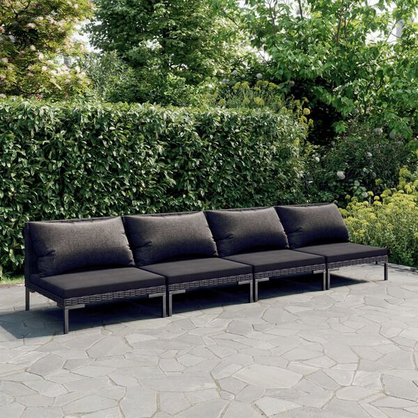 vidaXL 4 Piece Garden Lounge Set with Cushions Poly Rattan Dark Grey
