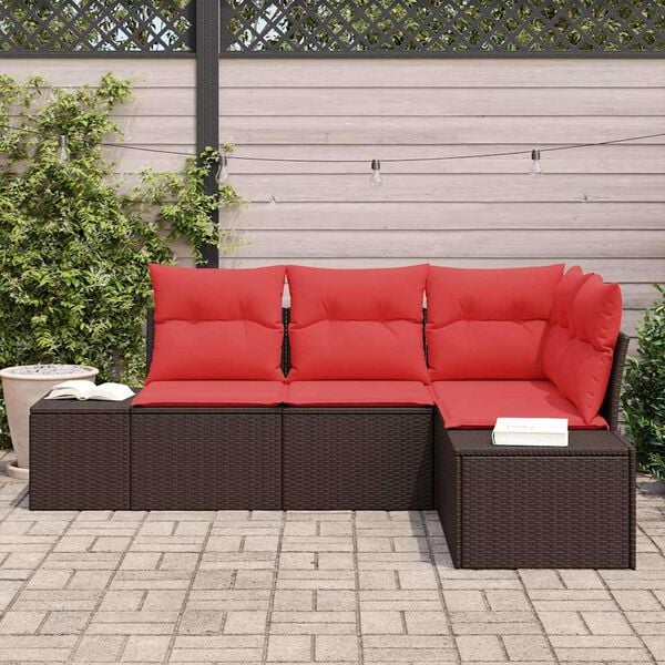 vidaXL Garden Sofa Set with Cushion 4 pcs Brown Poly Rattan