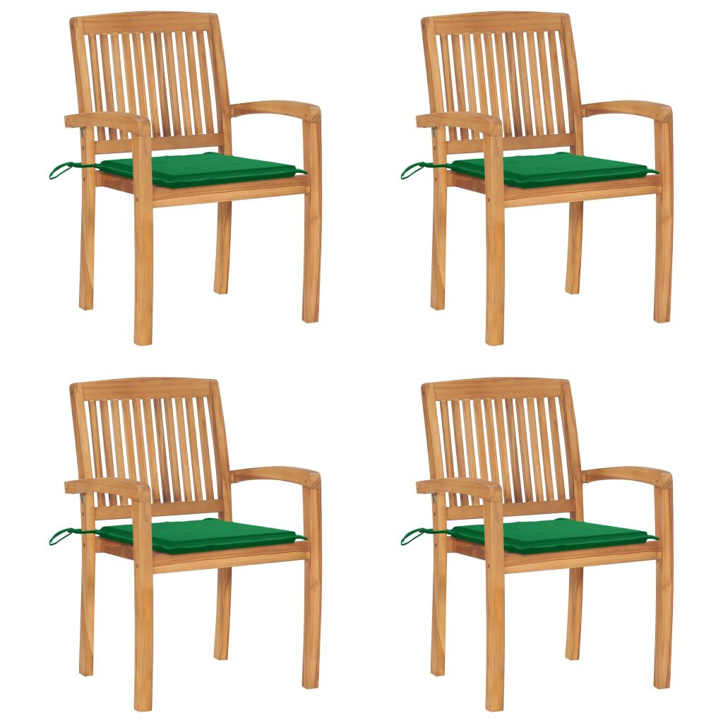 vidaXL Stacking Garden Chairs with Cushions 4 pcs Solid Teak Wood