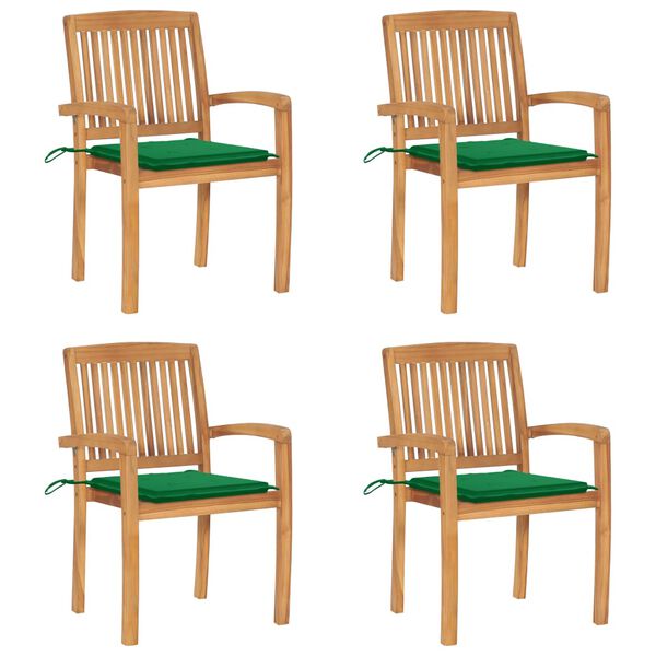 vidaXL Stacking Garden Chairs with Cushions 4 pcs Solid Teak Wood